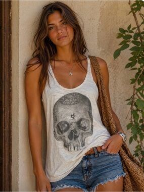 Aritzia Talula Skull Graphic Tank Y2K Grunge Boho Racerback Festival Top 💀🎡🔥